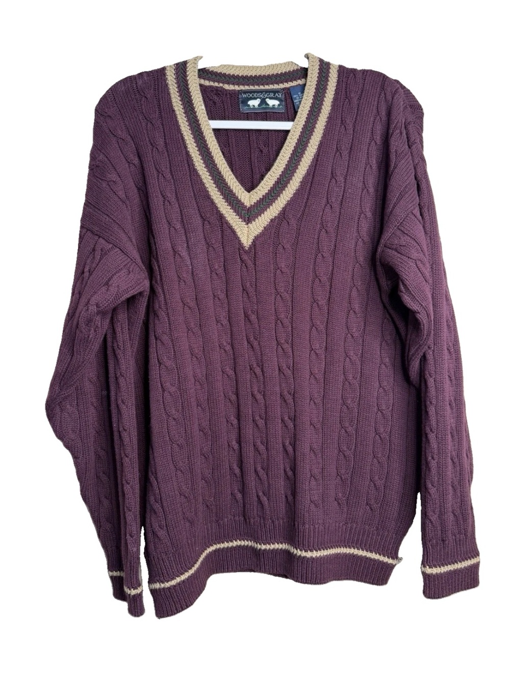 Vintage Woods & Gray Varsity Tennis Cable Knit Sweater Maroon Men’s M Cotton
